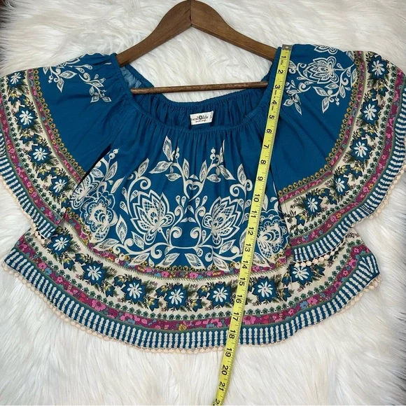 Natural Life SABRINA Cropped Top Shirt Womens Small Blue Floral Boho Beach - Picture 8 of 12
